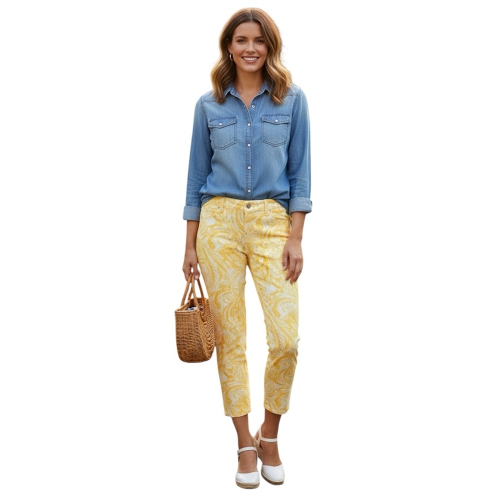 NWT Chico's The Platinum Crop Slim Fit Daffodil Pants Medium Yellow